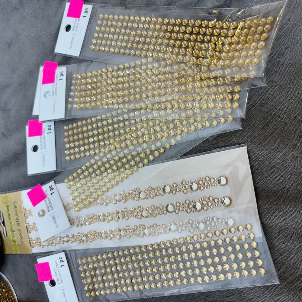 Metallic Gold Crafting Lot Bling Ribbon Embellishments Trim Jewels Gem Stickers